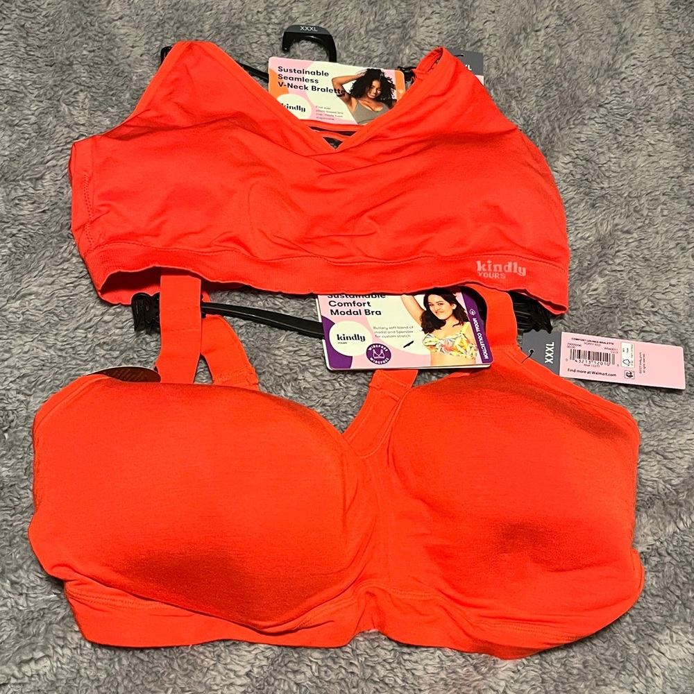 Kindly Yours 2 Bras Poppy Red Women's Bra set of 2 XXXL Seamless Sustainable NWT